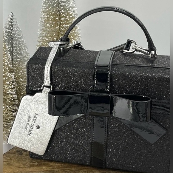 Kate Spade Black Glitter Wrapping Party Satchel | Crossbody Bow Purse | NWT - Picture 4 of 12